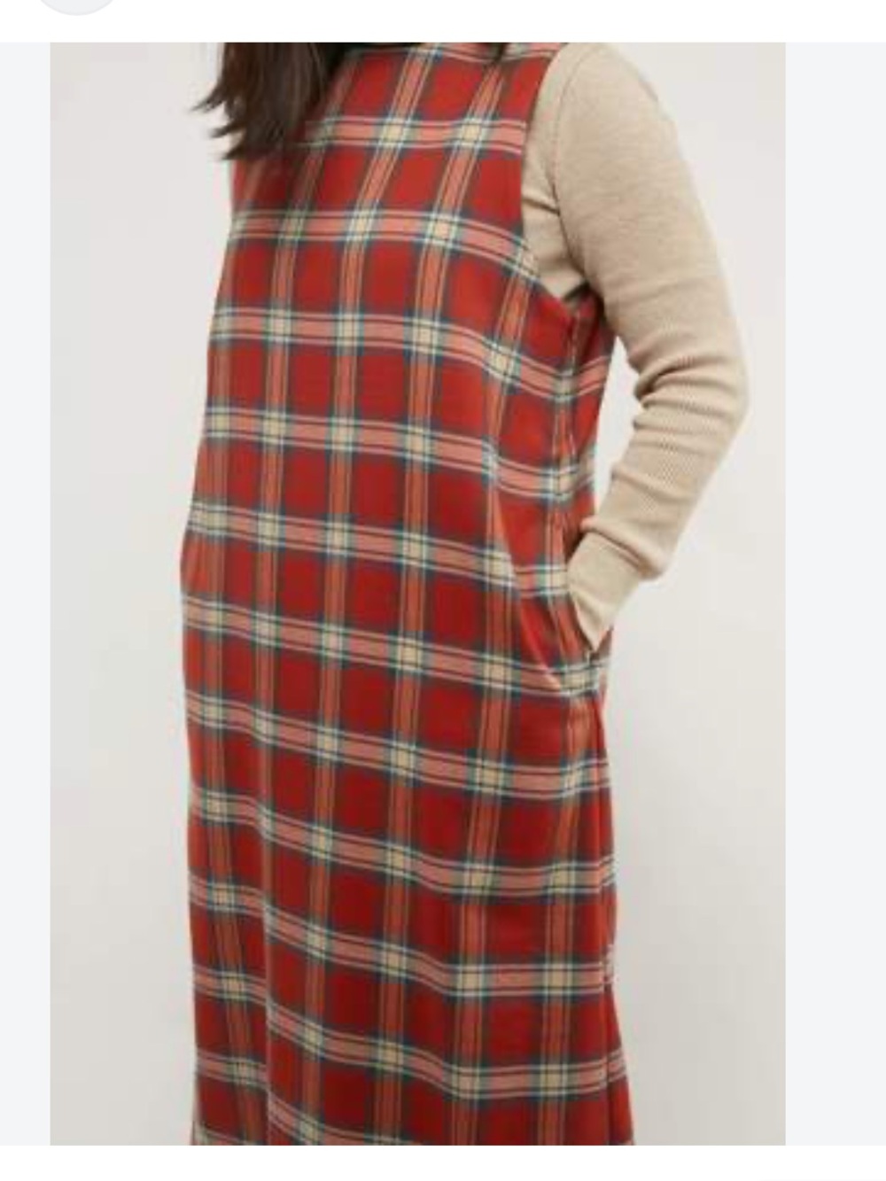 BEAMS BOY Plaid Sleeveless Red Midi Dress exclusive fabric - Picture 3 of 6
